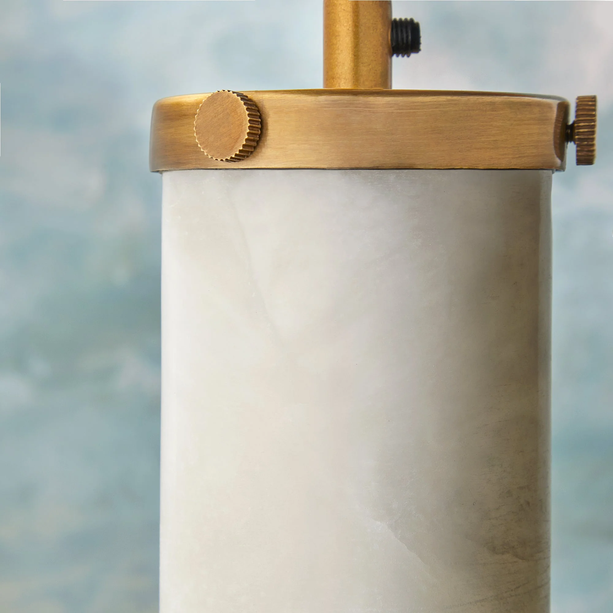 Polly pendant light in antiqued brass with alabaster shade - Image 3