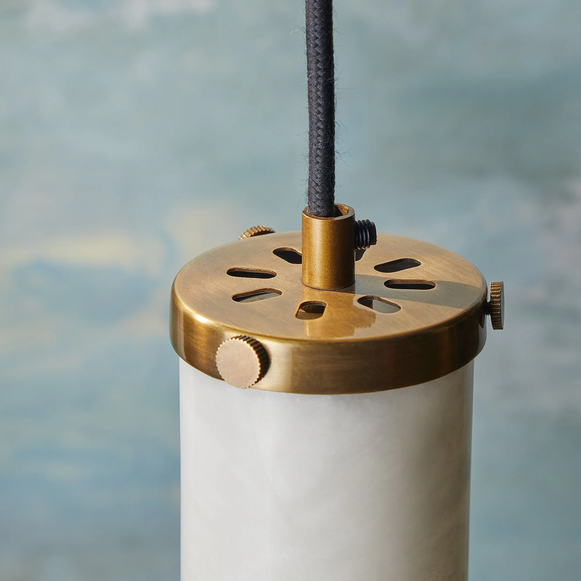 Polly pendant light in antiqued brass with alabaster shade - Image 5